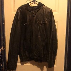 J. Ferrar Hooded Leather Jacket